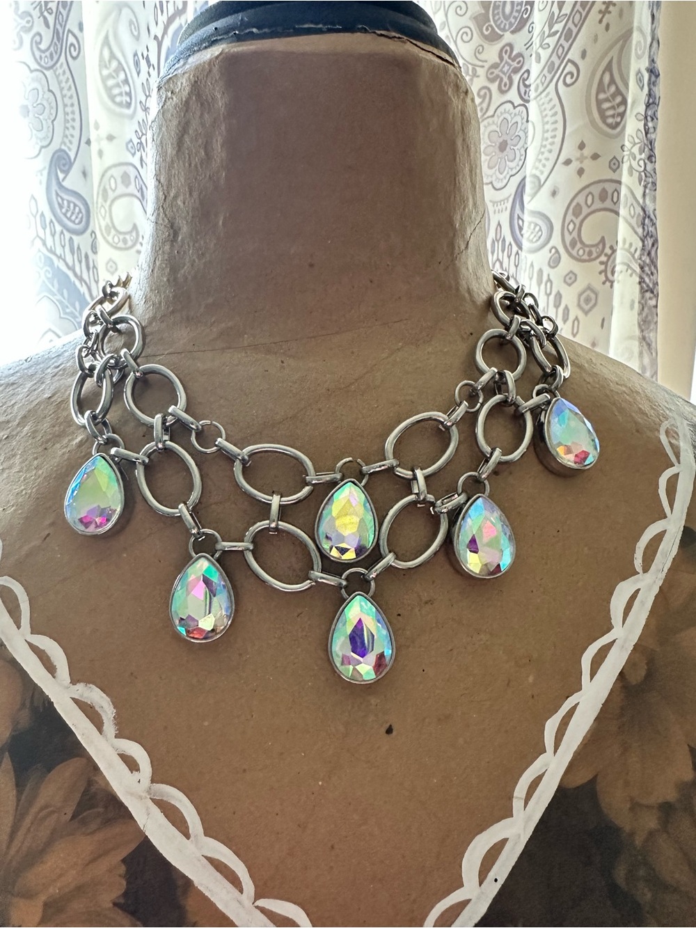 Source Unknown Iridescent Teardrop Statement Necklace